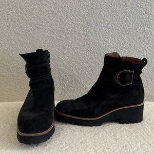 Paul Green Jano Lug Sole Black Suede Ankle Boots